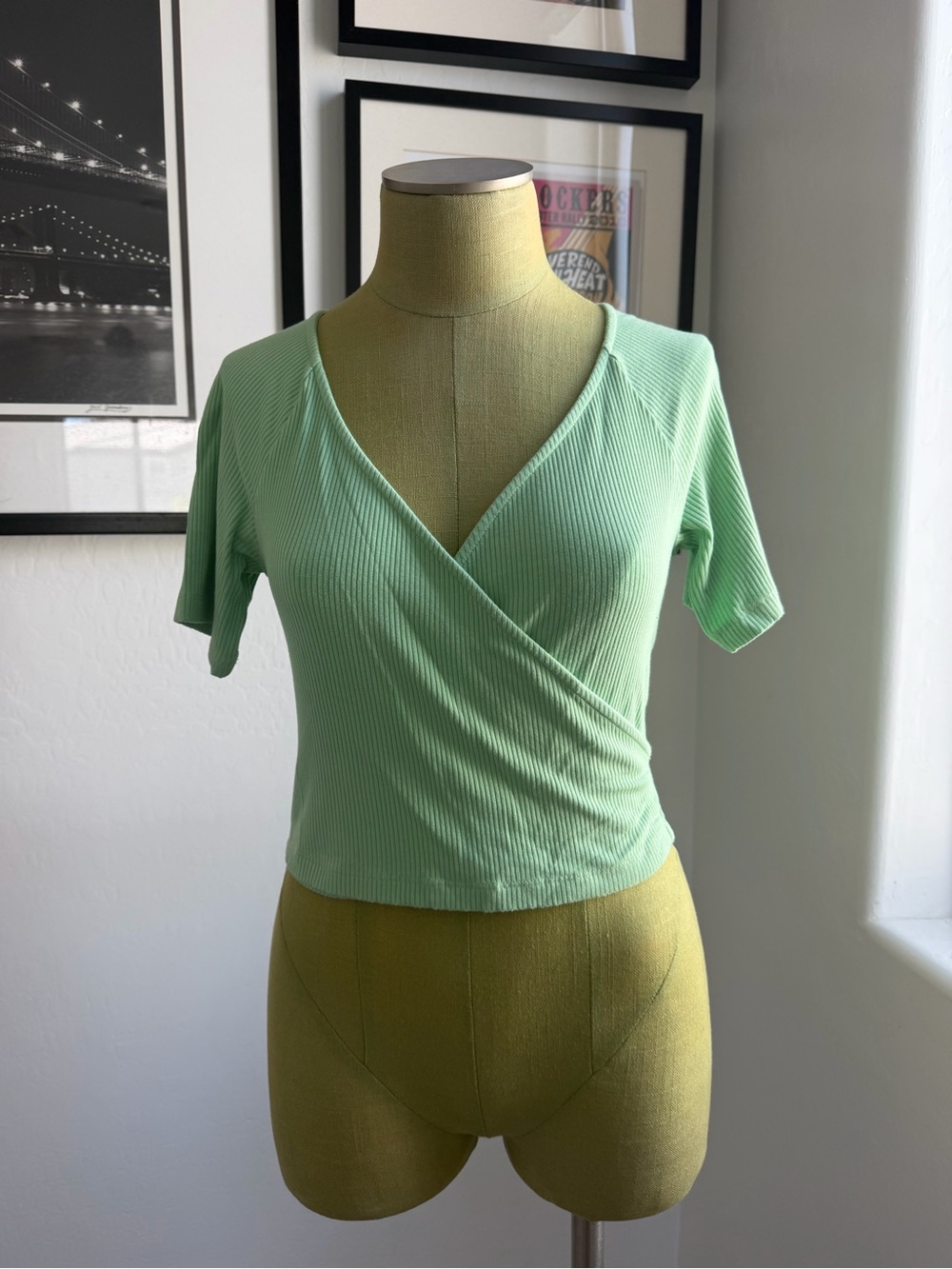 & Other Stories Mint Ribbed Wrap Crop Top